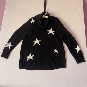 Rachel Zoe Womens XL Black White Star Print Turtleneck Knit Sweater Pullover